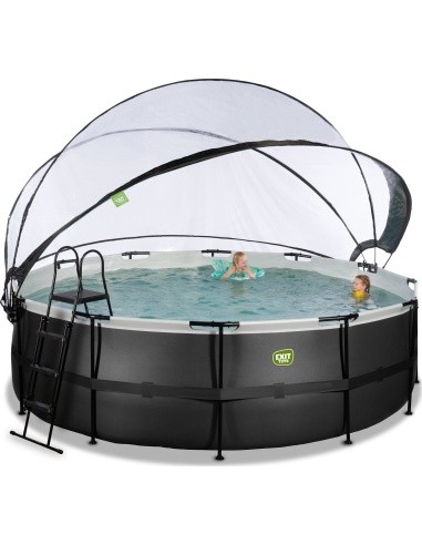EXIT Black Leather pool ø450x122cm with sand filter pump and dome - black