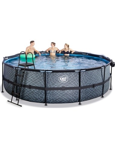 EXIT Stone pool ø488x122cm with sand filter pump and dome - grey