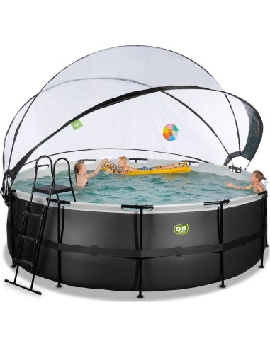 EXIT Black Leather pool ø427x122cm with sand filter pump and dome - black