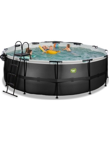 EXIT Black Leather pool ø427x122cm with sand filter pump and dome - black