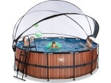 EXIT Wood pool ø427x122cm with sand filter pump and dome - brown