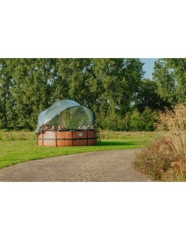 EXIT Wood pool ø427x122cm with sand filter pump and dome - brown