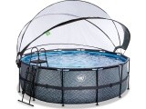 EXIT Stone pool ø427x122cm with sand filter pump and dome - grey