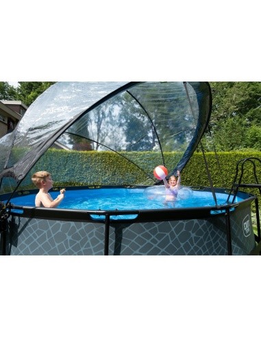 EXIT Stone pool ø427x122cm with sand filter pump and dome - grey