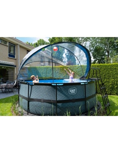 EXIT Stone pool ø427x122cm with sand filter pump and dome - grey