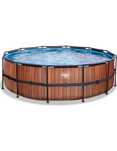 EXIT Wood pool ø450x122cm with sand filter pump - brown