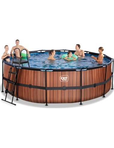 EXIT Wood pool ø450x122cm with sand filter pump - brown
