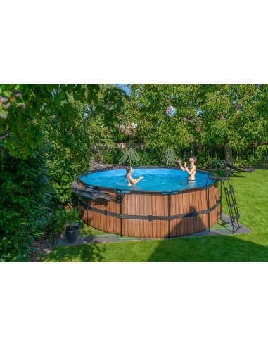 Karkasinis baseinas EXIT Wood ø450x122 cm su filtravimo siurbliu, rudas