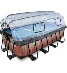 EXIT Wood pool 400x200x122cm with sand filter pump and dome - brown