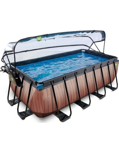EXIT Wood pool 400x200x122cm with sand filter pump and dome - brown