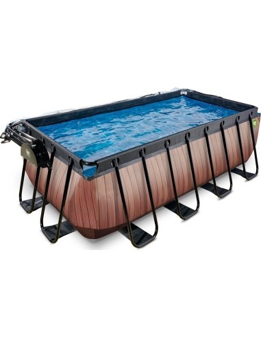 EXIT Wood pool 400x200x122cm with sand filter pump and dome - brown