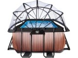 EXIT Wood pool 400x200x122cm with sand filter pump and dome - brown