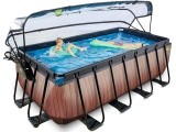 EXIT Wood pool 400x200x122cm with sand filter pump and dome - brown