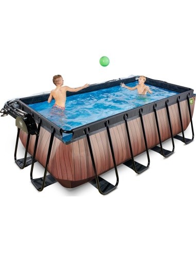 EXIT Wood pool 400x200x122cm with sand filter pump and dome - brown