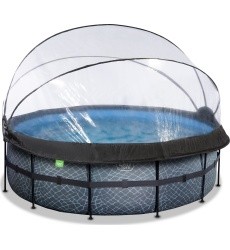 EXIT Stone pool ø427x122cm with sand filter pump and dome and heat pump - grey
