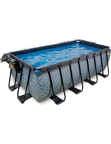 EXIT Stone pool 400x200x122cm with sand filter pump and dome and heat pump - grey