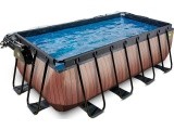 EXIT Wood pool 400x200x122cm with sand filter pump and dome and heat pump - brown