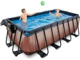 EXIT Wood pool 400x200x122cm with sand filter pump and dome and heat pump - brown