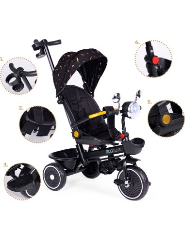 Vaikiškas triratukas su besisukančia sėdyne ir stūmimo rankena, juodas ECOTOYS