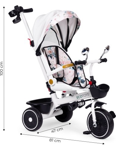 Children's tricycle stroller swivel seat pusher canopy ECOTOYS