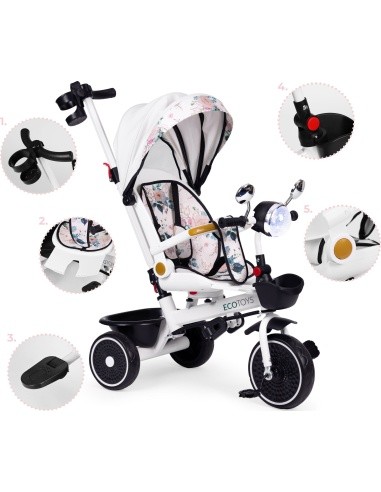 Children's tricycle stroller swivel seat pusher canopy ECOTOYS