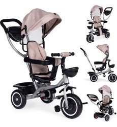 Tricycle stroller 2-in-1 swivel seat folding canopy - beige ECOTOYS