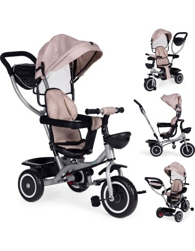 Triratukas-vežimėlis 2-in-1 ECOTOYS, pasukama sėdynė, sulankstomas stogelis, smėlio spalvos