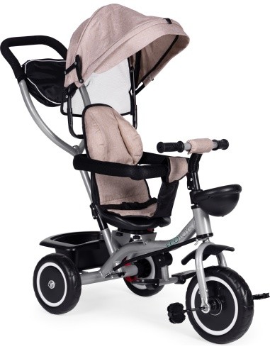 Triratukas-vežimėlis 2-in-1 ECOTOYS, pasukama sėdynė, sulankstomas stogelis, smėlio spalvos