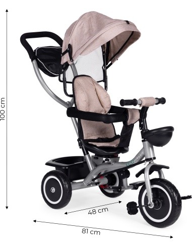 Tricycle stroller 2-in-1 swivel seat folding canopy - beige ECOTOYS