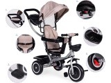Triratukas-vežimėlis 2-in-1 ECOTOYS, pasukama sėdynė, sulankstomas stogelis, smėlio spalvos