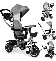 Triratukas-vežimėlis 2-in-1 ECOTOYS, sukioji sėdynė, sudedamas stogelis, pilkas
