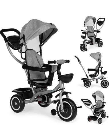 Tricycle stroller 2-in-1 swivel seat folding canopy - grey ECOTOYS