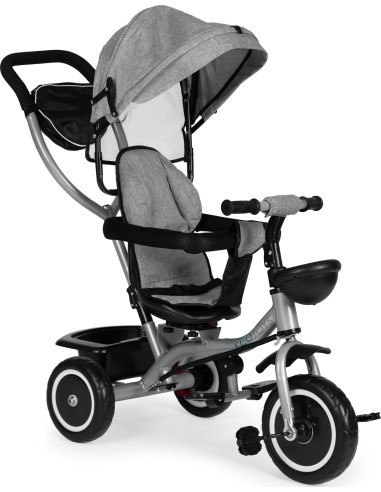 Triratukas-vežimėlis 2-in-1 ECOTOYS, sukioji sėdynė, sudedamas stogelis, pilkas