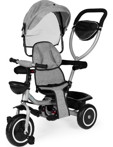 Tricycle stroller 2-in-1 swivel seat folding canopy - grey ECOTOYS