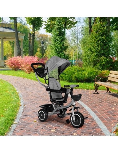 Tricycle stroller 2-in-1 swivel seat folding canopy - grey ECOTOYS
