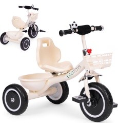 Triratukas su neslystančiomis rankenomis, skambučiu ir krepšeliu, smėlio spalvos ECOTOYS