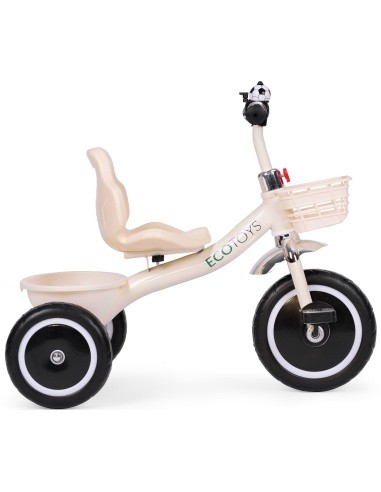 Triratukas su neslystančiomis rankenomis, skambučiu ir krepšeliu, smėlio spalvos ECOTOYS