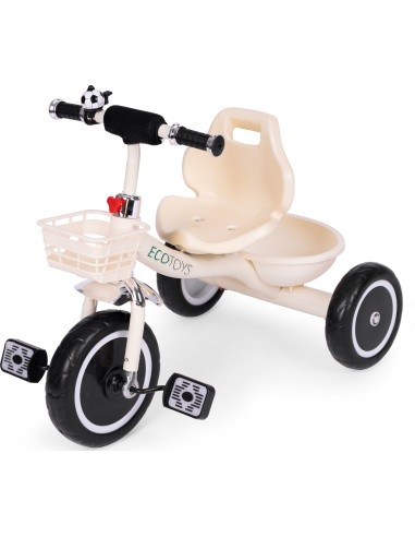 Triratukas su neslystančiomis rankenomis, skambučiu ir krepšeliu, smėlio spalvos ECOTOYS