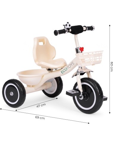 Tricycle tricycle non-slip handles bell basket beige ECOTOYS