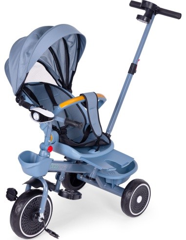 Triratukas-vežimėlis 2-in-1 sukamoji sėdynė sulankstomas stogelis mėlynas - ECOTOYS