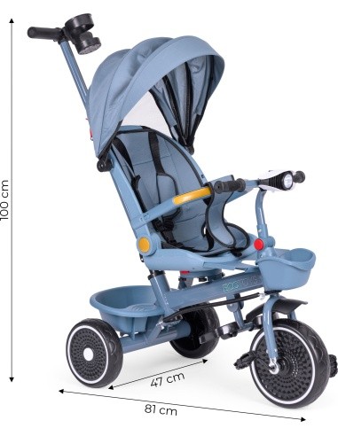 Tricycle stroller tricycle 2-in-1 swivel seat folding canopy blue - ECOTOYS