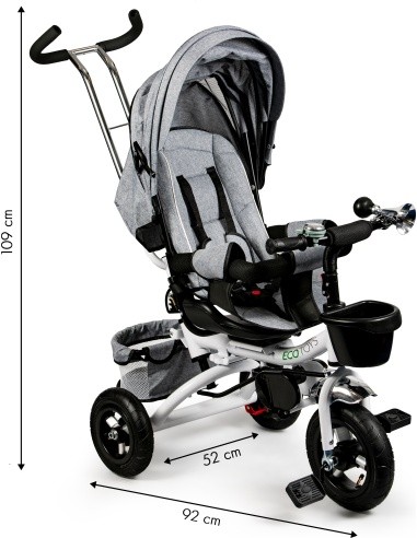 Turning tricycle 360° Grey Delux with canopy ECOTOYS