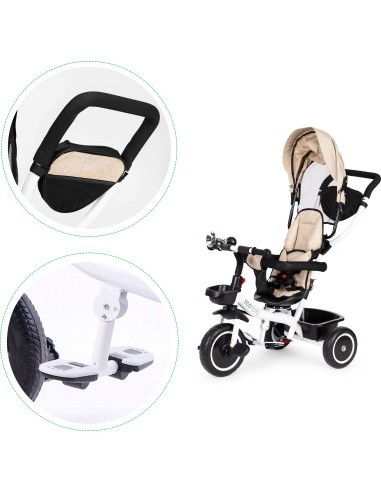Vaikiškas vežimėlis - triratukas su reguliuojama sėdyne Eco Toys, smėlio spalvos