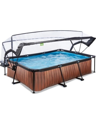 EXIT Wood pool 300x200x65cm with dome and filter pump - brown