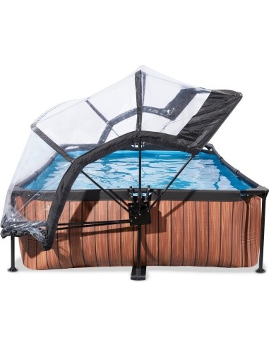 EXIT Wood pool 300x200x65cm with dome and filter pump - brown