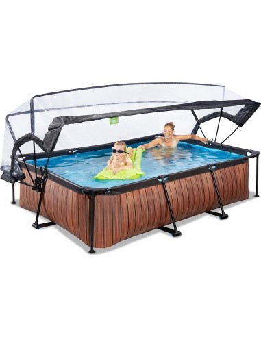 EXIT Wood pool 300x200x65cm with dome and filter pump - brown