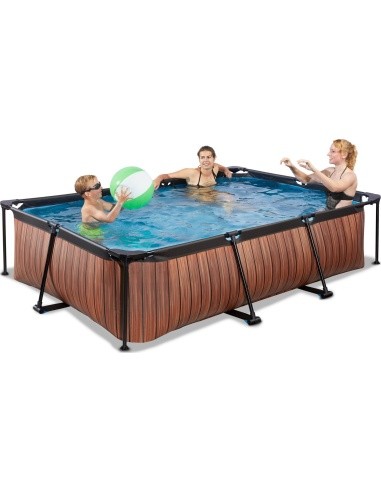 EXIT Wood pool 300x200x65cm with dome and filter pump - brown