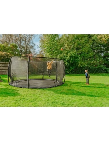 EXIT Dynamic ground level trampoline ø427cm with safety net - black