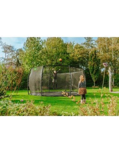 EXIT Dynamic ground level trampoline ø427cm with safety net - black