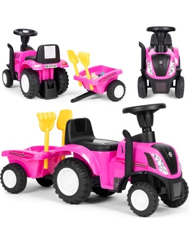 Riding tractor with trailer interactive steering wheel sounds for kids pink
